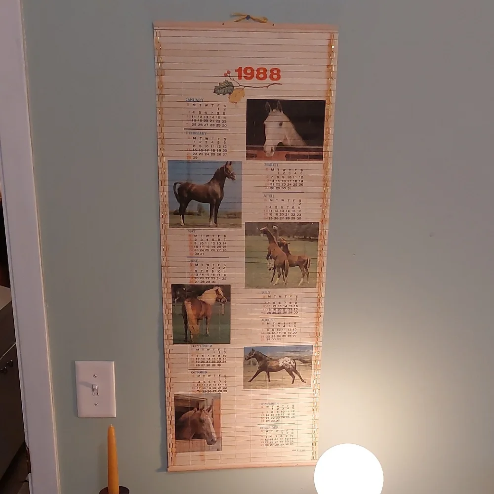 Vintage 1988/89 Bamboo Wall Calendar with Horse Images